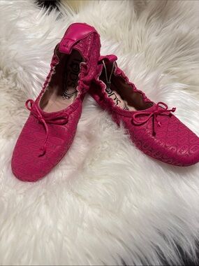 TOD'S Hot Pink Logo Ballet Flats with Bow